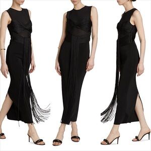Herve Leger Black nina Sheer fringe Maxi Dress